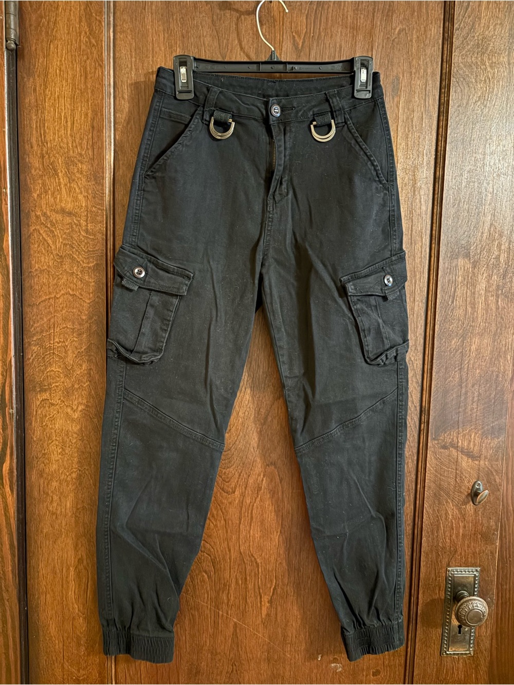 American Bazi Black Cargo Jogger Pants with D-Ring Detail M